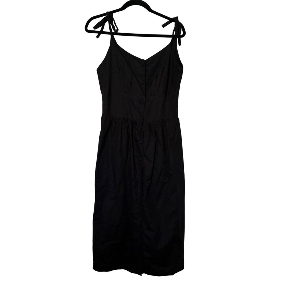 Isa‎ Quintero Black Button Down Tie Shoulder V-Neck Midi Dress Womens